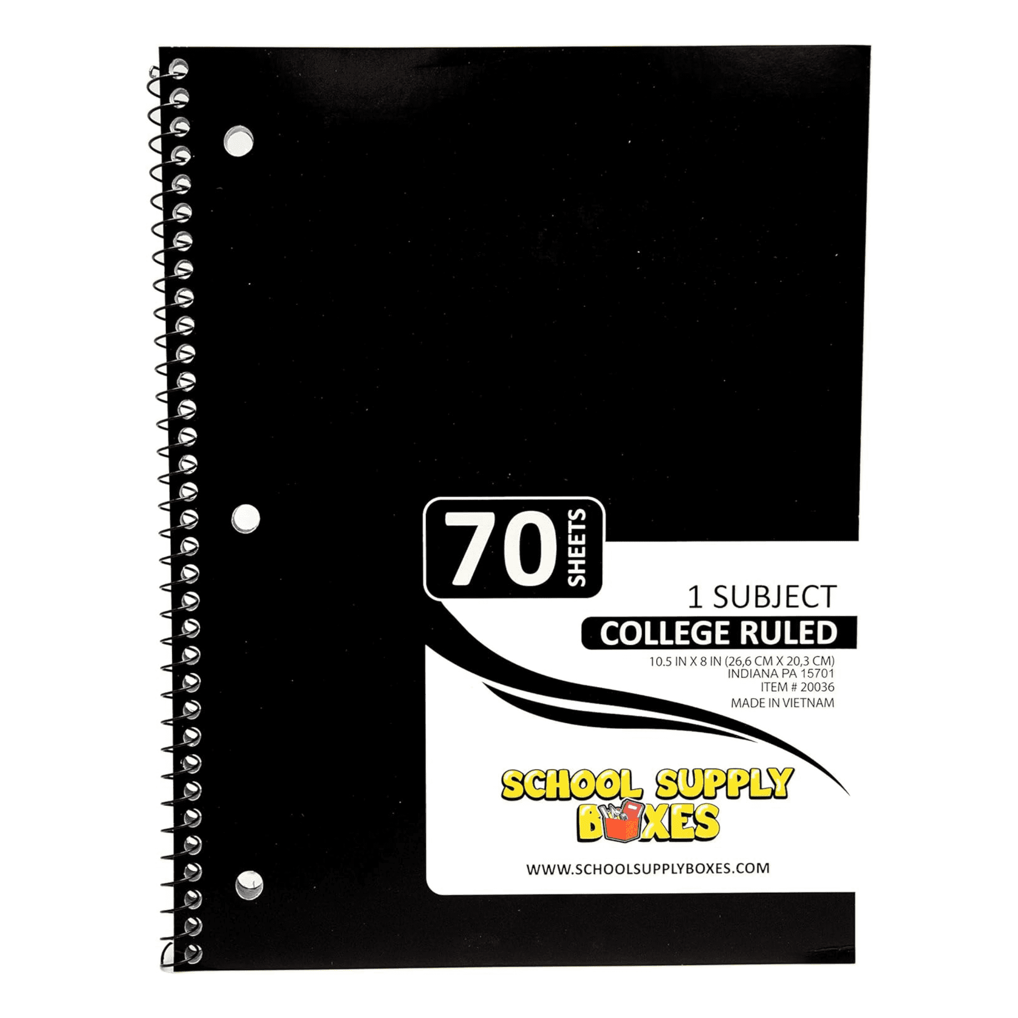 School Supply Boxes | (Black) College-Ruled 1 Subject Notebooks | 48 Pack | 10.5 IN x 8 IN (70 Sheets) Notebooks for School, Work & Office