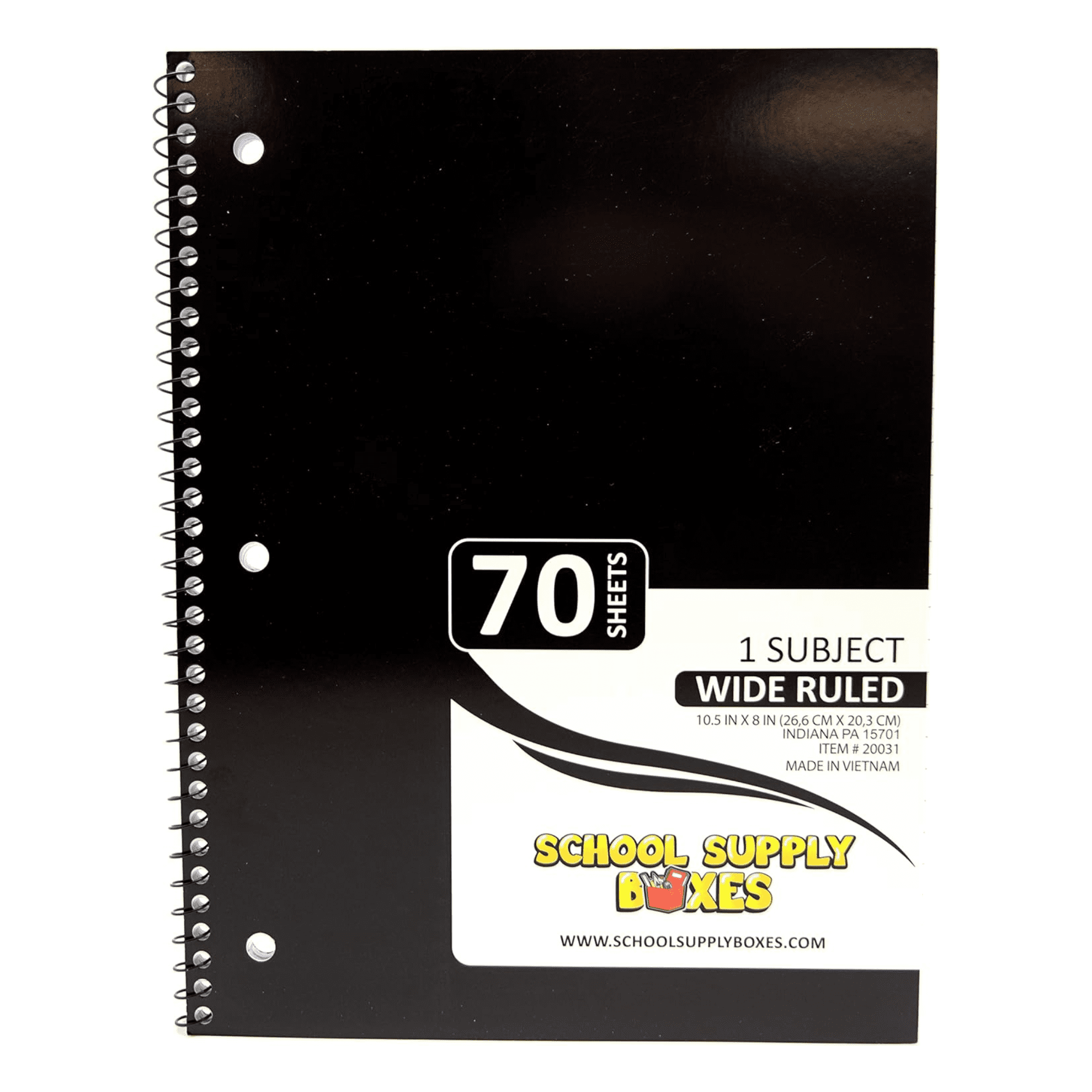 School Supply Boxes | (Black) Wide-Ruled 1 Subject Notebooks | 3 Pack | 10.5 IN x 8 IN (70 Sheets) Notebooks for School, Work & Office
