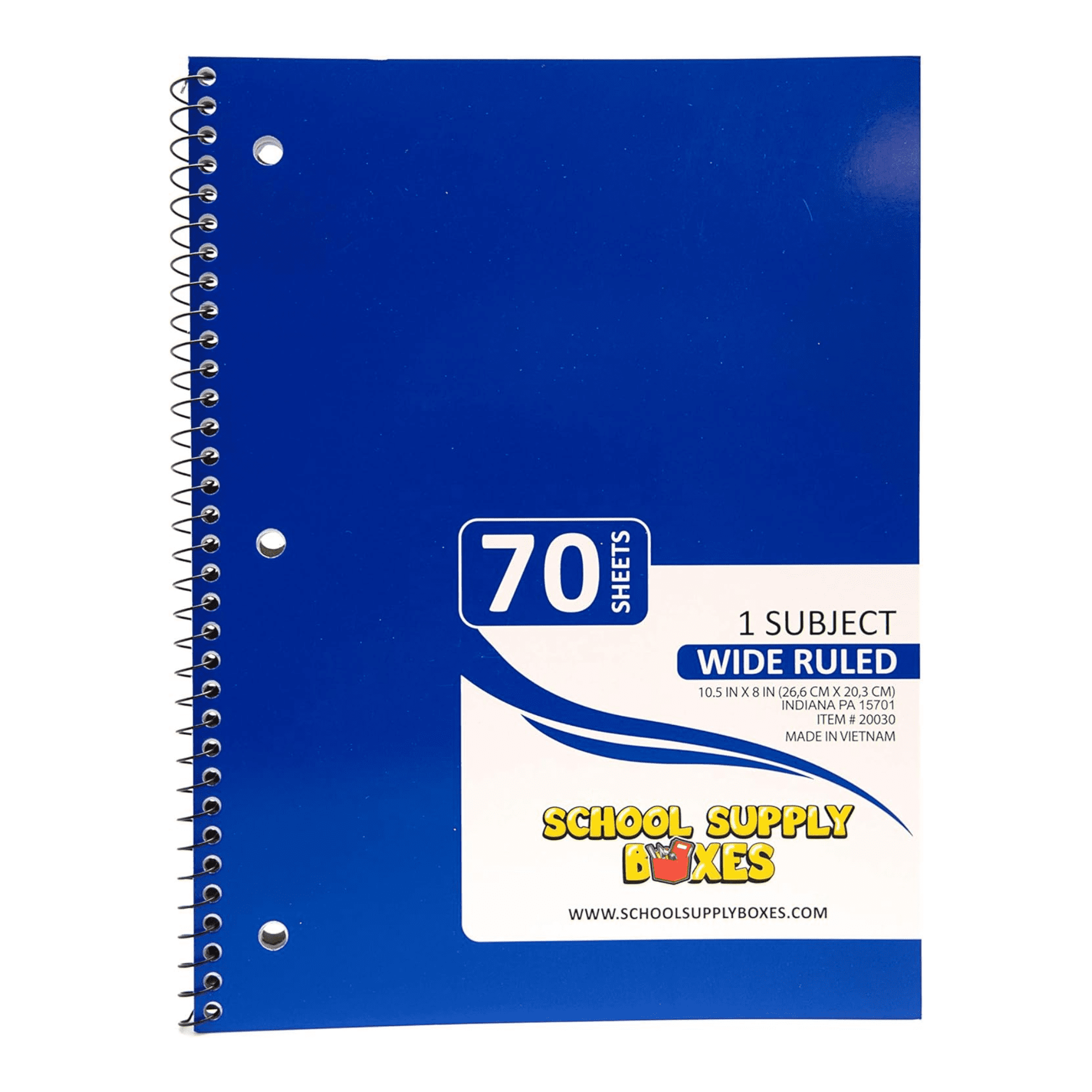School Supply Boxes | (Blue) Wide-Ruled 1 Subject Notebooks | 24 Pack | 10.5 IN x 8 IN (70 Sheets) Notebooks for School, Work & Office