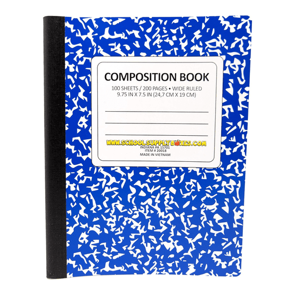 School Supply Boxes | Blue, Wide-Ruled Composition Notebooks | 4 Pack | 100 Sheets, 200 Pages Per Pack