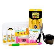 Back to School Pencil Box Kit for Grades K-5 (16-Pieces per Kit) – Clear Plastic Storage Box with Pencils, Crayons, Scissors, Glue Sticks, Erasers,