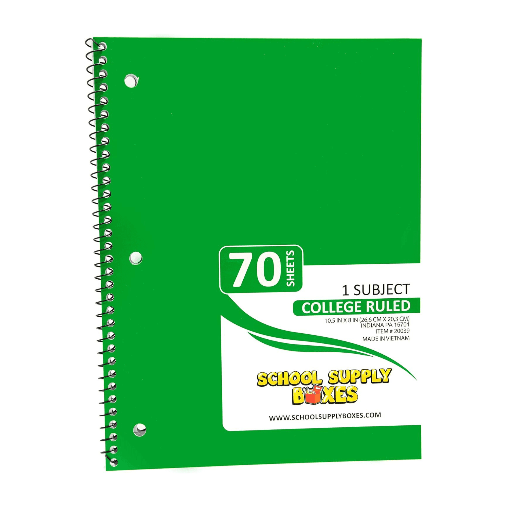 School Supply Boxes | (Green) College-Ruled 1 Subject Notebooks | 48 Pack | 10.5 IN x 8 IN (70 Sheets) Notebooks for School, Work & Office