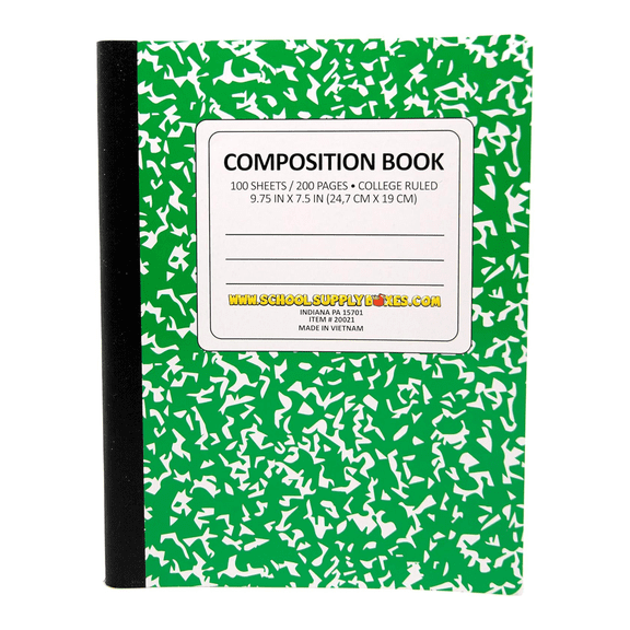 School Supply Boxes | Green, College-Ruled Composition Notebooks | 4 Pack | 100 Sheets, 200 Pages Per Pack