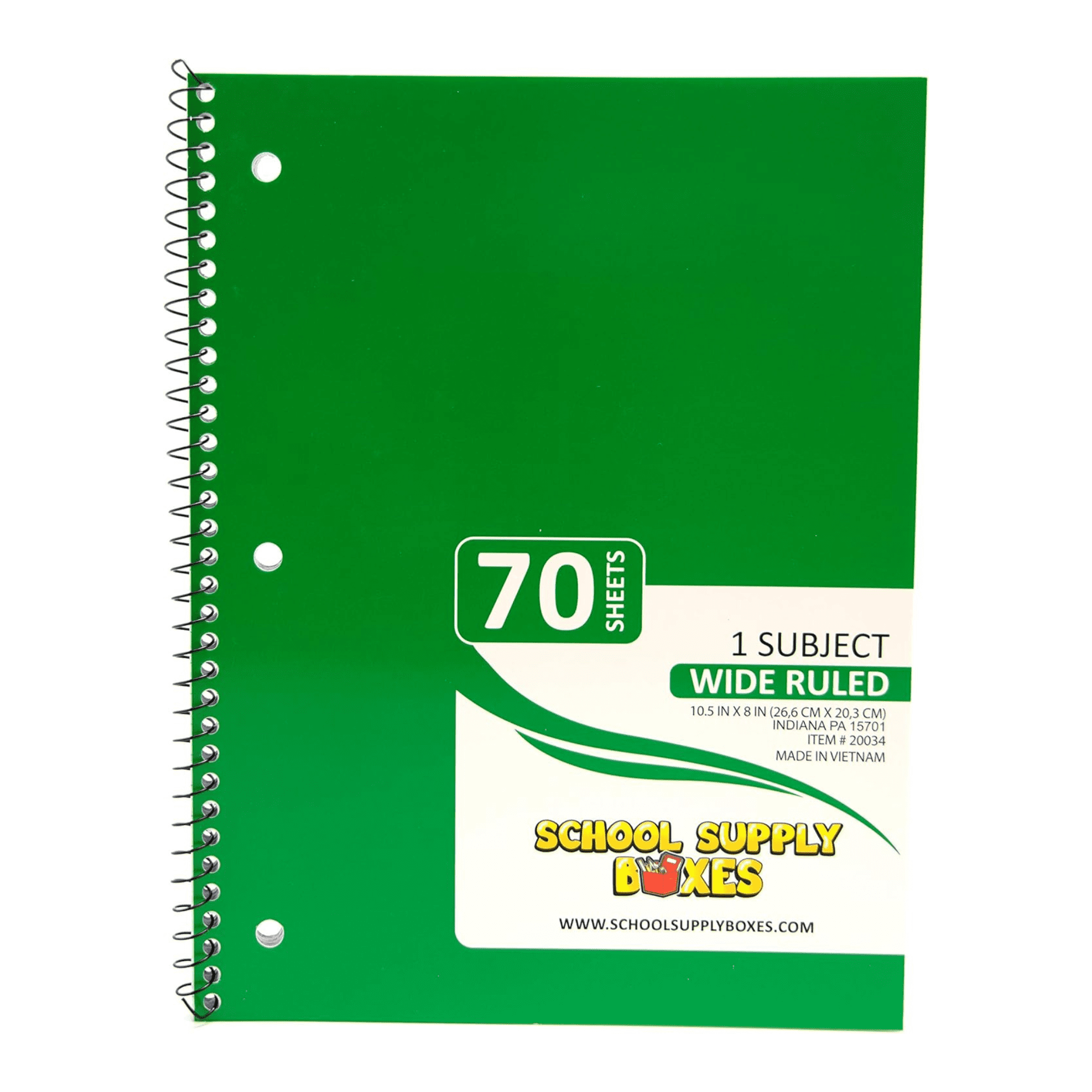 School Supply Boxes | (Green) Wide-Ruled 1 Subject Notebooks | 48 Pack | 10.5 IN x 8 IN (70 Sheets) Notebooks for School, Work & Office