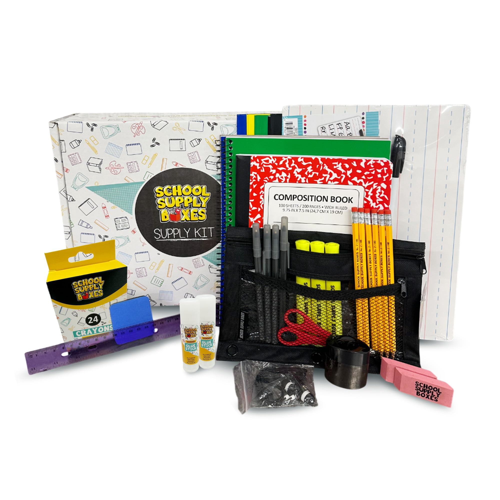 School Supply Boxes | Lapboard Case (4 Boxes) | Back to School Essentials Kit for Students & Teachers | Includes Dry Erase Lapboard, Marker, Notebooks, Pencils, & More