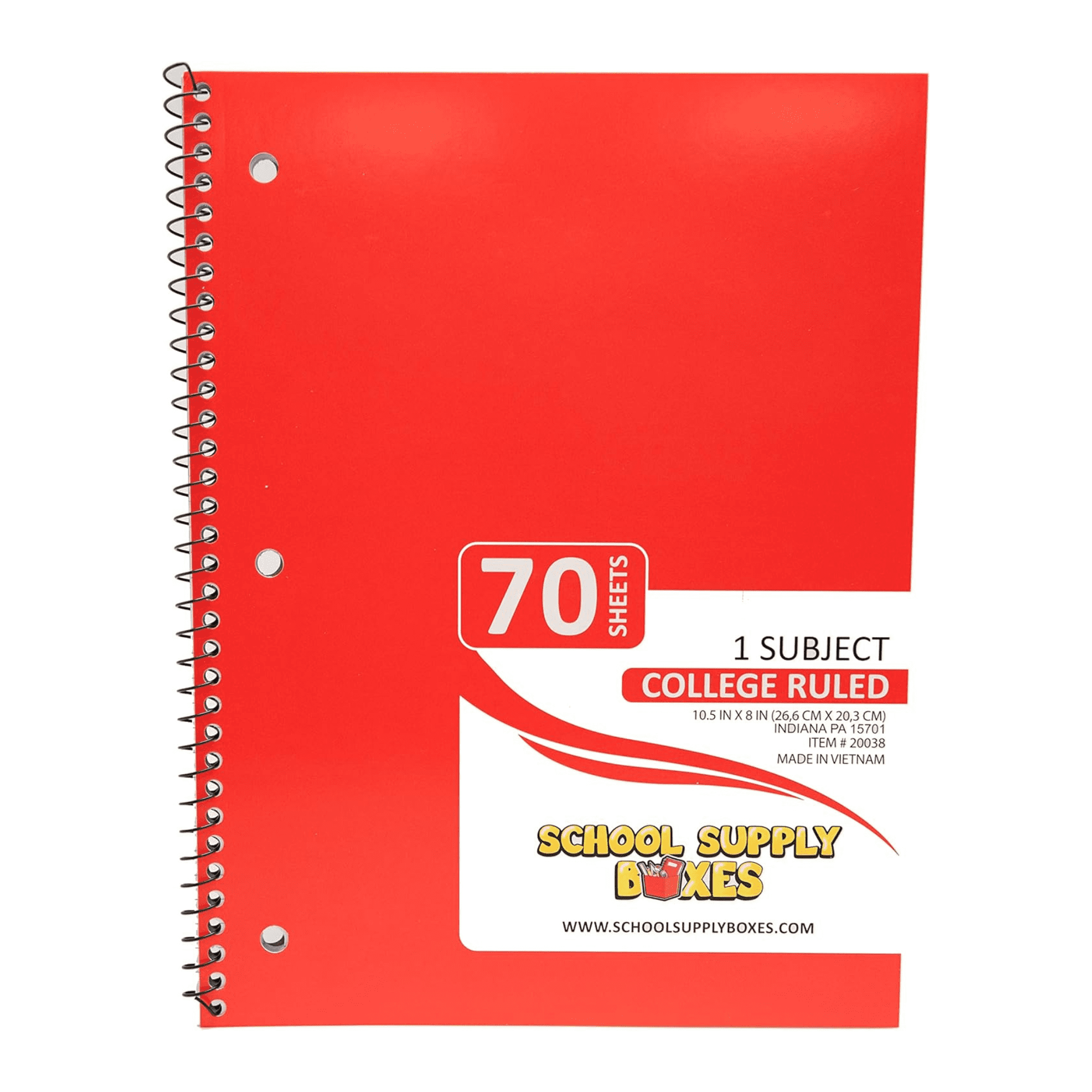 School Supply Boxes | (Red) College-Ruled 1 Subject Notebooks | 24 Pack | 10.5 IN x 8 IN (70 Sheets) Notebooks for School, Work & Office