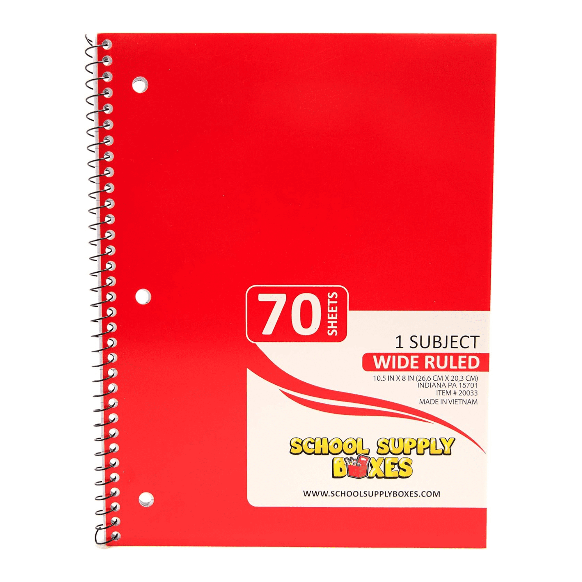 School Supply Boxes | (Red) Wide-Ruled 1 Subject Notebooks | 3 Pack | 10.5 IN x 8 IN (70 Sheets) Notebooks for School, Work & Office