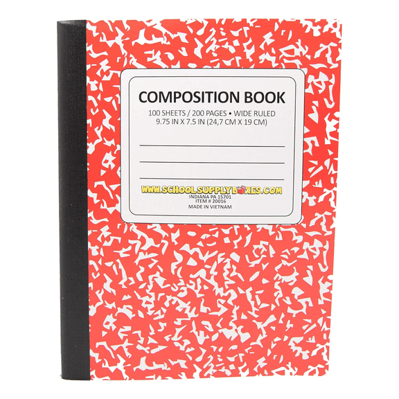 School Supply Boxes | Red, Wide-Ruled Composition Notebooks | 4 Pack | 100 Sheets, 200 Pages Per Pack