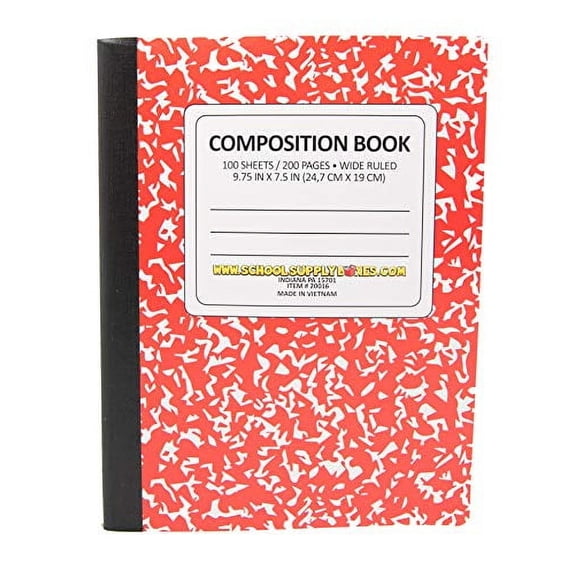 School Supply Boxes | Red, Wide-Ruled Composition Notebooks | 48 Pack | 100 Sheets, 200 Pages Per Pack