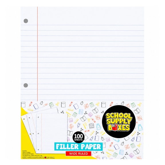 School Supply Boxes | Wide-Ruled Loose Leaf Paper | 4 Pack | 100 Sheets Per Pack, 3-Ring Binder Compatible