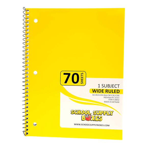 School Supply Boxes | (Yellow) Wide-Ruled 1 Subject Notebooks | 3 Pack | 10.5 IN x 8 IN (70 Sheets) Notebooks for School, Work & Office