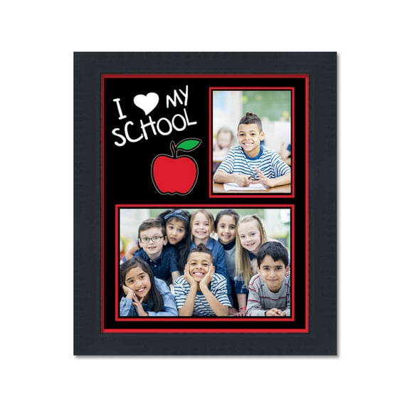 School Theme Black Wood Frame and I Love My School Decoration Graphic for Two Photos Measuring 3x5