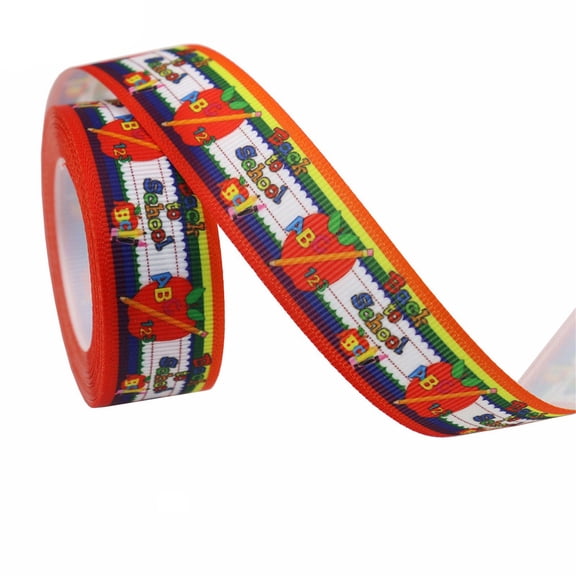 Printed Fabric Craft Ribbon 2.2cm Heat Transfer Satin Ribbon 10 Yards, Teacher Appreciation DIY Ribbon for Gift Wrapping Scrapbooking Headbands Classroom Decorations Craft Projects, C