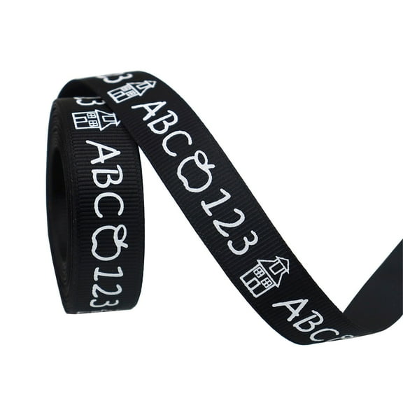 School Themed Craft Ribbon Set - Printed ABC, Pencil & Chalkboard Designs - Teacher Appreciation Gift Wrapping & Wreath Decor - Back to School Supplies for Classroom Projects