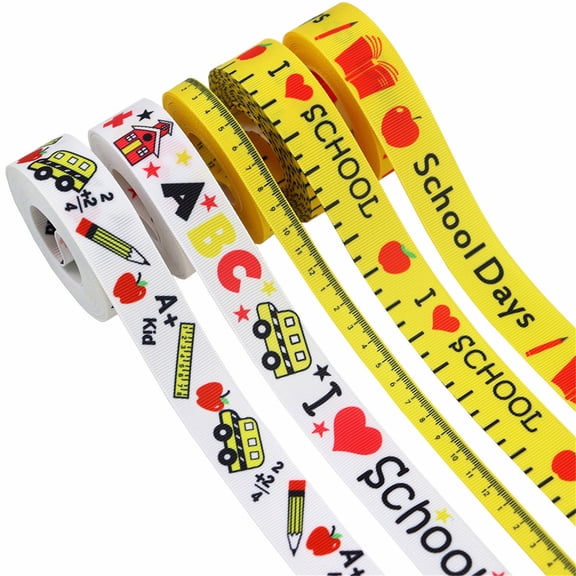 School-Themed Polyester Craft Ribbon - 10 Yards x 1cm for Teacher Appreciation, Wreath, Wrapping & DIY Projects - A