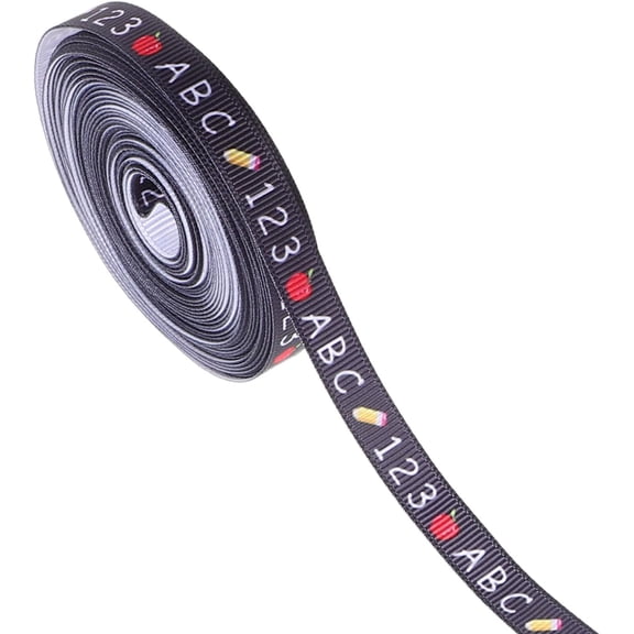 School Themed Polyester Ribbon 1cm x 10 Yards Pencil ABC Print for Craft Wreath Party Decor