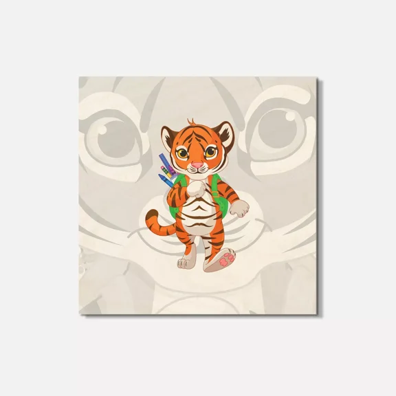 School Tiger Animal 4'' X 4'' Square Wooden Coaster