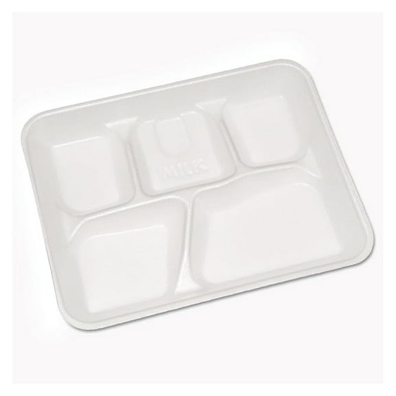 School Trays - Lightweight Foam 5-Compartment Trays, White, 8.25 x 10.5 inches - 500 Count for Classroom, Cafeteria, and Lunchroom Use