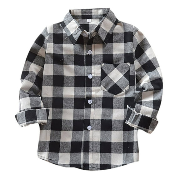 School Uniform Blouses for Boys Toddler Child Boys Buffalo Plaid Shirts 12 Months-9 Years Dress Shirt with Pocket Patchwork Fashion