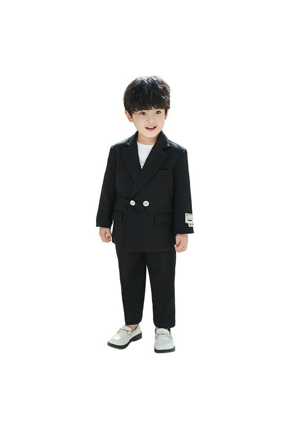 School Uniform for Boys - Boys Formal Suit Set Tuxedo Coat Vest Pants Bowtie Outfit Four Piece Wedding Party Dress Up Wear - Boys Clothes,3-4 Years,Z01 Black