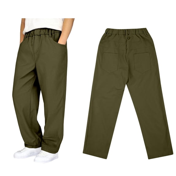 School Uniform for Boys Dress Pants Elastic High Waist Straight Pants with Pockets Green Girls Uniform Pants Back To School Straight Fit Uniform Pants Size 11-12 Years