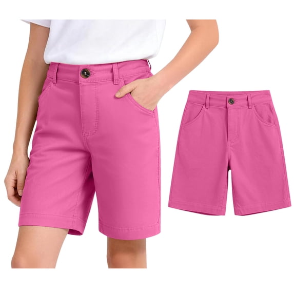 School Uniform for Boys Girls Casual Pull-On Shorts with Pockets Flat Front Pink Shorts for Boys Back To School Outfits for Boys Little Boys Shorts Size 5-6 Years