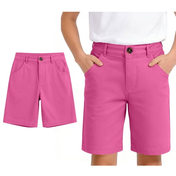 School Uniform for Boys Girls Classic Pull On Elastic Back Shorts with Pockets Boys Pink Shorts Back To School Outfits for Boys Little Boys Shorts Size 9-10 Years