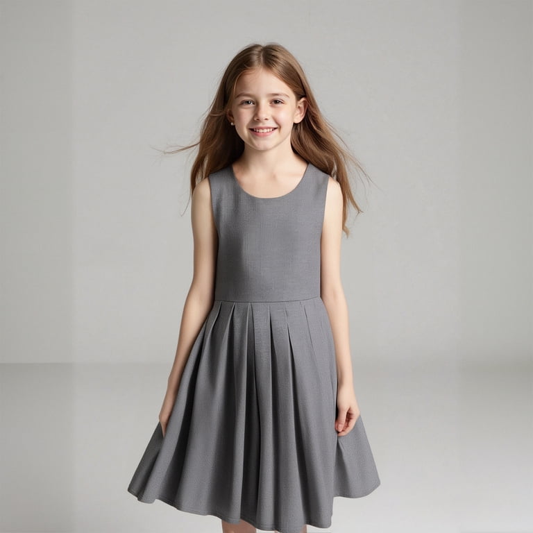 HICBEKETEA School Uniform Dress Knee Length Sleeveless Grey Girls Jumper Dress Kids Dress 6-7 Years, Girl's, Gray