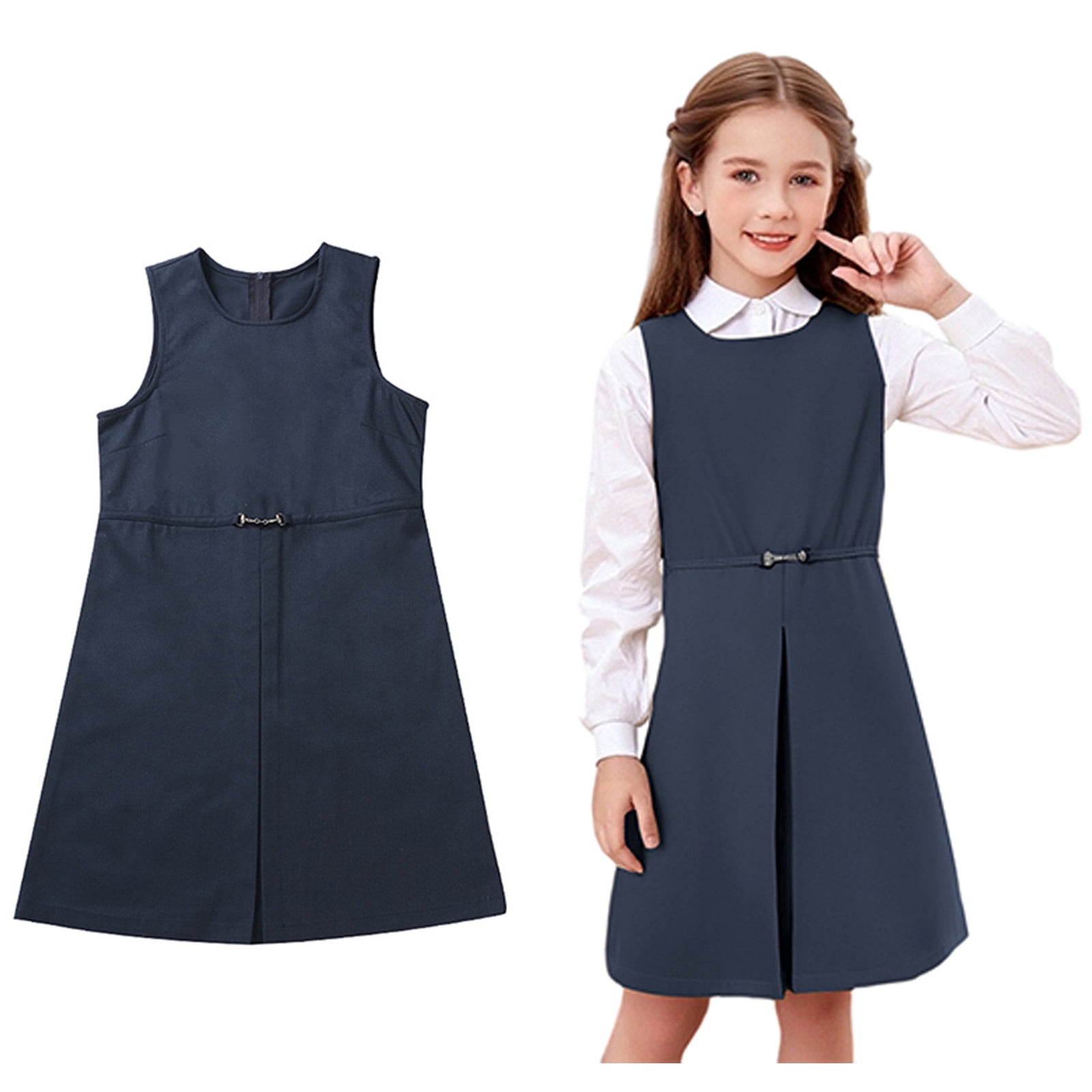 School Uniform Dress Knee Length Sleeveless Navy Uniform Jumper Kids  Dresses 6-7 Years - Walmart.com