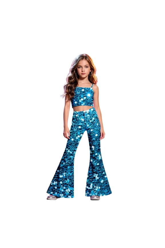 School Uniform Dress for Sparkling Glitter Stage Pants For Girls Playful Sequin Trousers For Performances Parties Without Repetition suitable For Daily Leisure Activities Blue 5-6 Years