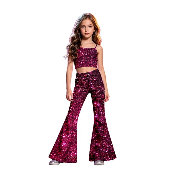 School Uniform Dress for Shimmering Glitter Stage Pants for Girls Dancewear Trousers with Flared for Performances Everyday Play Purple 11-12 Years