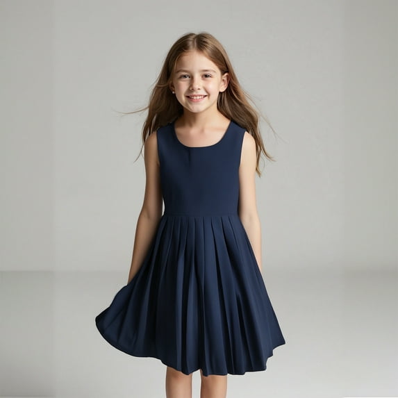 School Uniform Dresses for Girls Cute Pleated Knee Length Sleeveless A-Navy Jumpers for Girls School Uniform for Girls 13-14 Years