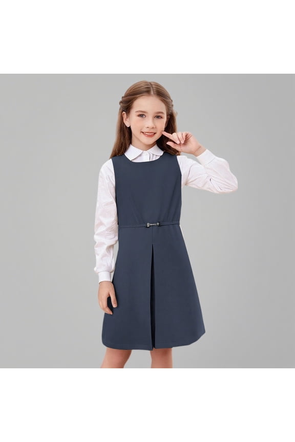 School Uniform Dresses for Girls Knee Length Sleeveless Navy Jumpers for Girls Girl Clothes Size 10-11 Years