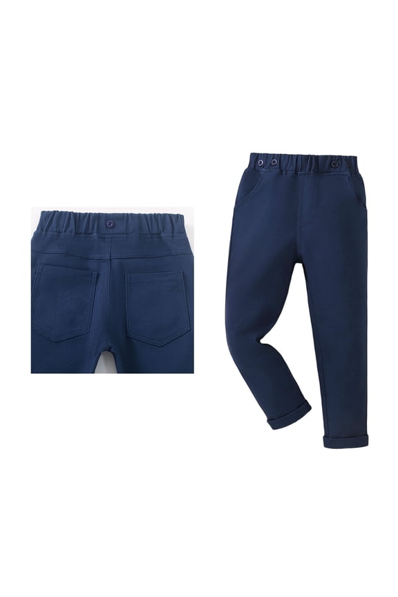 School Uniform for Girls Dress Pants Elastic High Waist Straight Pants with Pockets Navy Girls Uniform Pants Back To School Slim Fit School Uniforms 3-4 Years