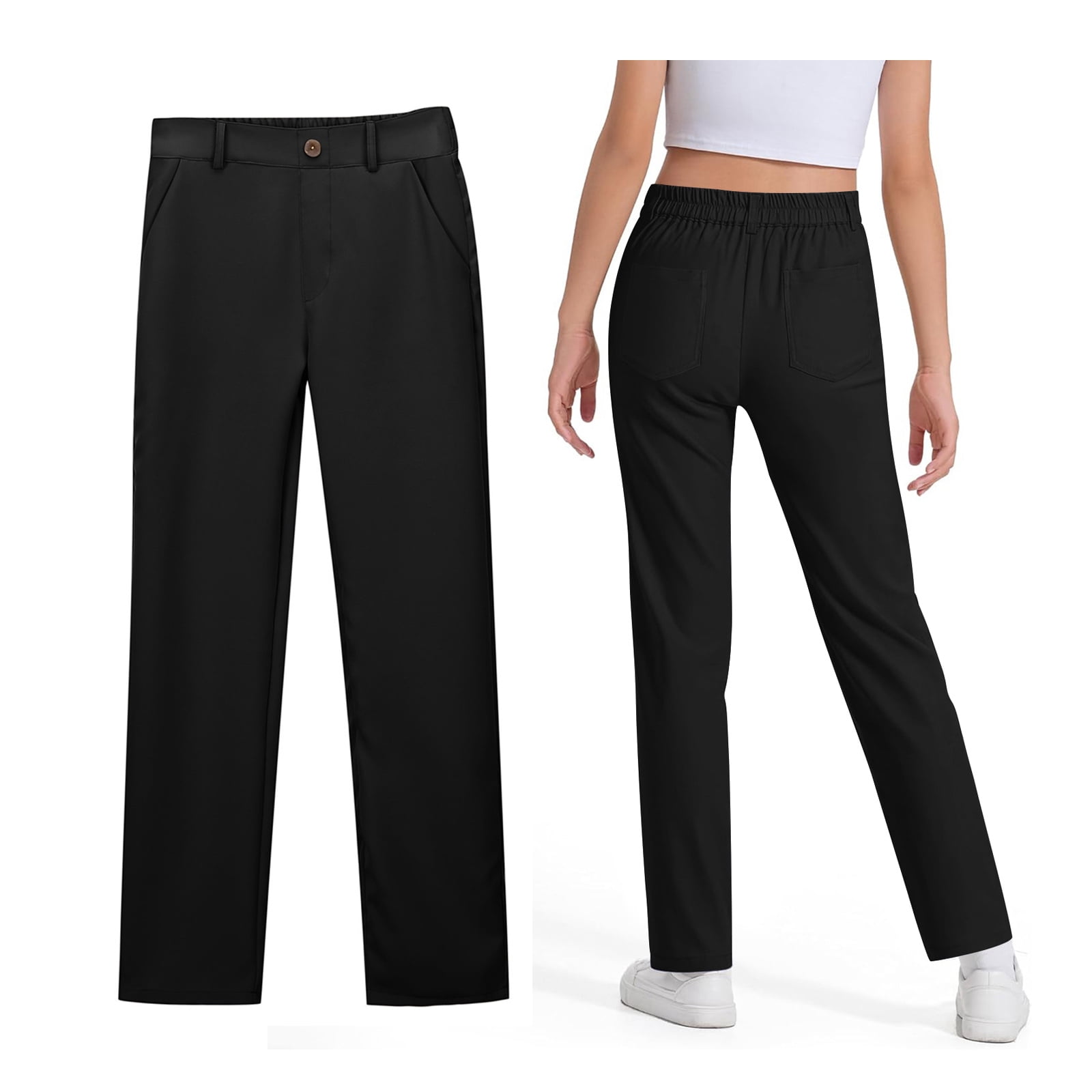 School Uniform for Girls Fit Kids Dress Pants with Pockets Straight