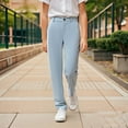 thumbnail image 1 of School Uniform for Girls Skinny Fit Kids Dress Pants with Pockets Straight Pants Blue Uniform Pants Back to School Clothes Kids Preppy Clothes for Girls 9-10 Years, 1 of 4