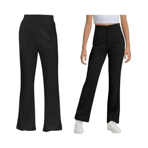 School Uniform for Girls Skinny Fit Kids Dress Pants with Pockets Straight Pants Girls Black Uniform Pants Back To School Outfits for Girls Teen Cute Clothes for Girls 11-12 Years