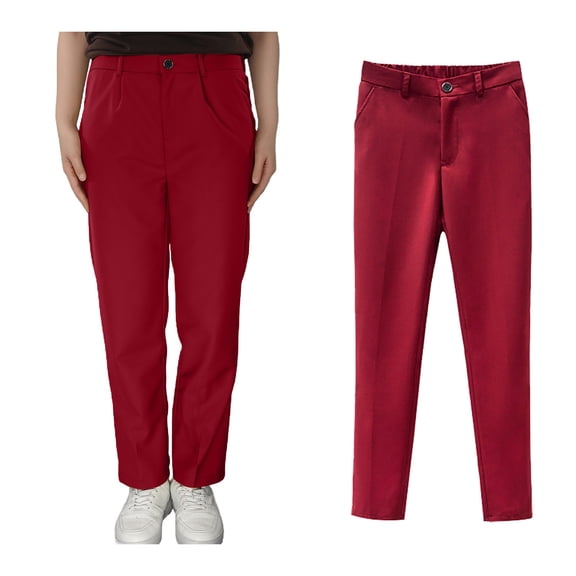 School Uniform for Girls Skinny Fit Kids Dress Pants with Pockets Straight Pants Red Pants for Girls Uniform Back To School Outfits for Girls Teen Preppy Clothes 11-12 Years