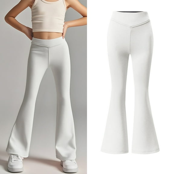 School Uniform for Girls Skinny Fit Stretch Pants with Pockets Flare Leg Pants White Pants Back To School Outfits for Girls Girls Pants Size 7-8 Years Girls Clothes