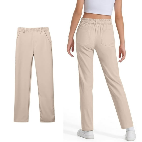 School Uniform for Girls Skinny Fit Stretch Pants with Pockets Straight Pants Beige Pants for Girls Back to School Outfits for Teen Girls Teen Preppy Clothes 11-12 Years