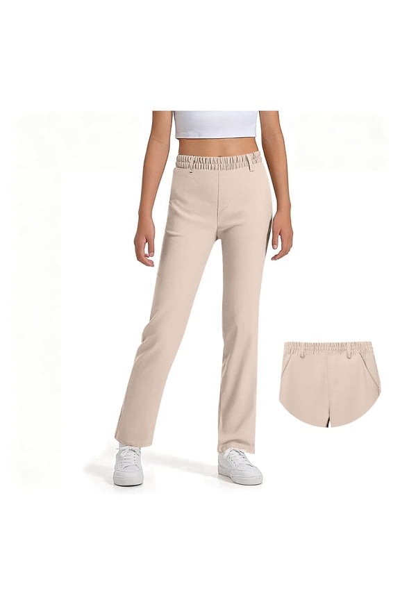 School Uniform for Girls Skinny Fit Stretch Pants with Pockets Straight Pants Beige Pants for Girls Uniform Back to School Clothes Kids Clothes for Teen Girls 9-10 Years