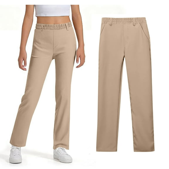 School Uniform for Girls Skinny Fit Stretch Pants with Pockets Straight Pants Girls Khaki Uniform Pants Back to School Outfits for Girls Kids Clothes for Girls 9-10 Years