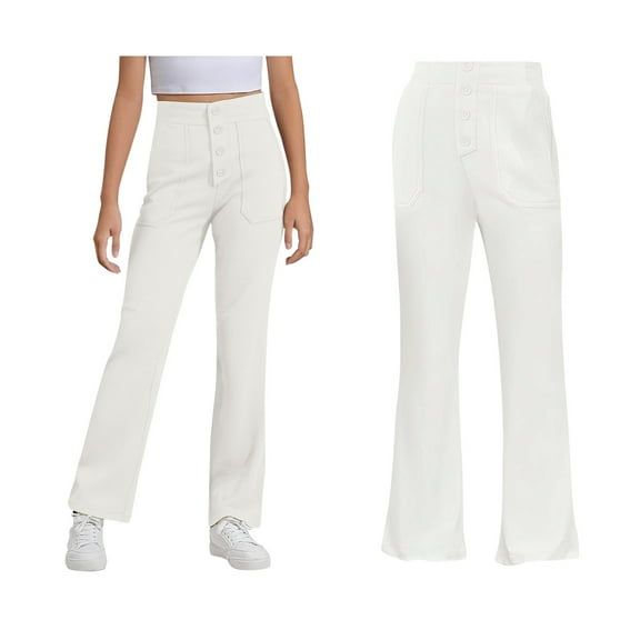 School Uniform for Girls Skinny Fit Stretch Pants with Pockets Straight Pants Girls White Uniform Pants Back To School Outfits for Teen Girls Kids Clothes for Girls 5-6 Years