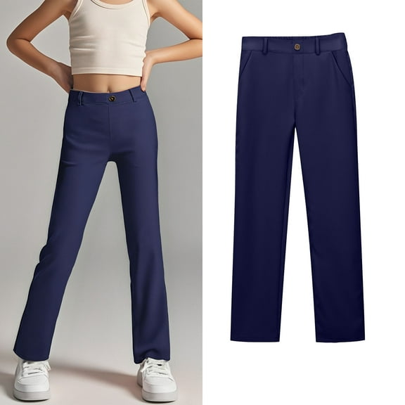 School Uniform for Girls Skinny Fit Stretch Pants with Pockets Straight Pants Navy Uniform Pants Back To School Clothes Girls Clothes Size 9-10 Years Girls Clothes