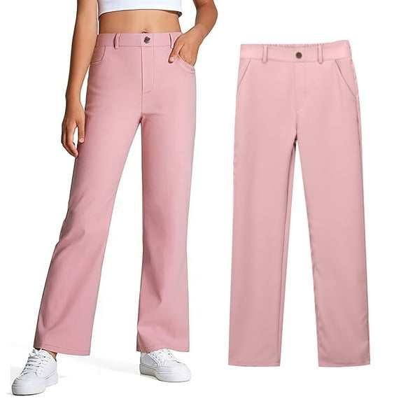 School Uniform for Girls Skinny Fit Stretch Pants with Pockets Straight Pants Pink School Pants for Girls Back to School Clothes for Teen Girls Kid Cute Clothes for Girls 7-8 Years
