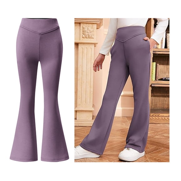 School Uniform for Girls Skinny Pants Kids Dress Pants with Pockets Flare Leg Pants Purple Uniform Pants Back To School Outfits for Teen Girls Kids Tween Girl Clothing 7-8 Years