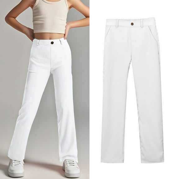 School Uniform for Girls Skinny Pants Kids Dress Pants with Pockets Straight Pants Girls White Uniform Pants Back To School Outfits for Girls Girls Clothes Size 5-6 Years Girls Clothes