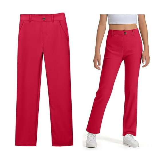 School Uniform for Girls Skinny Pants Kids Dress Pants with Pockets Straight Pants Red Pants for Girls Uniform Back To School Outfits for Teen Girls Kids Girls Pants Size 7-8 Years