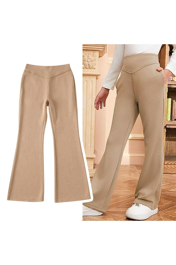 School Uniform for Girls Skinny Pants Stretch Pants with Pockets Flare Leg Pants Girls Khaki Uniform Pants Back to School Clothes Teen Girls Pants Size 13-14 Years