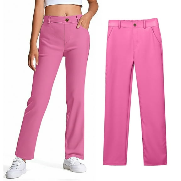 School Uniform for Girls Skinny Pants Stretch Pants with Pockets Straight Pants Boys Pink Uniform Pants Back to School Outfits for Teen Girls Kid Clothes for Teen Girls 9-10 Years